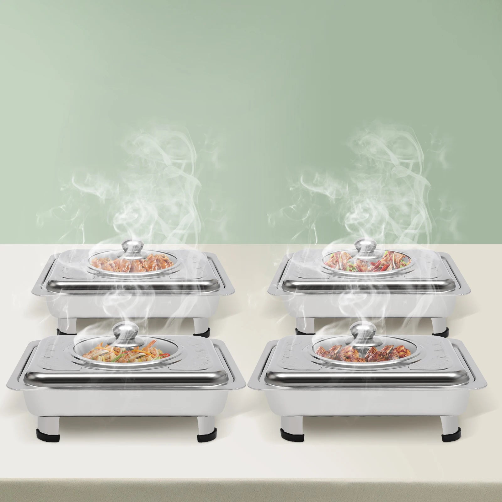 4/8 Stück Chafer-Pfannen-Buffet-Servierbehälter mit Deckel, rechteckiger Speisenwärmer-Pfannen-Servierbehälter