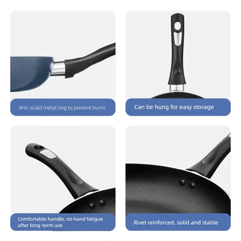 Padella antiaderente Padella Rivestimento in pietra di granito Padella per frittata Pentola per zuppa di cipolla in alluminio pressofuso Pentola da lavoro Pentole da cucina (Blu)