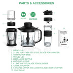 BioloMix 700W 3-in-1 Multifunktionaler tragbarer Küchenroboter Entsafter Mixer Smoothie Mixer Lebensmittelhacker Trockenmühle für die Küche