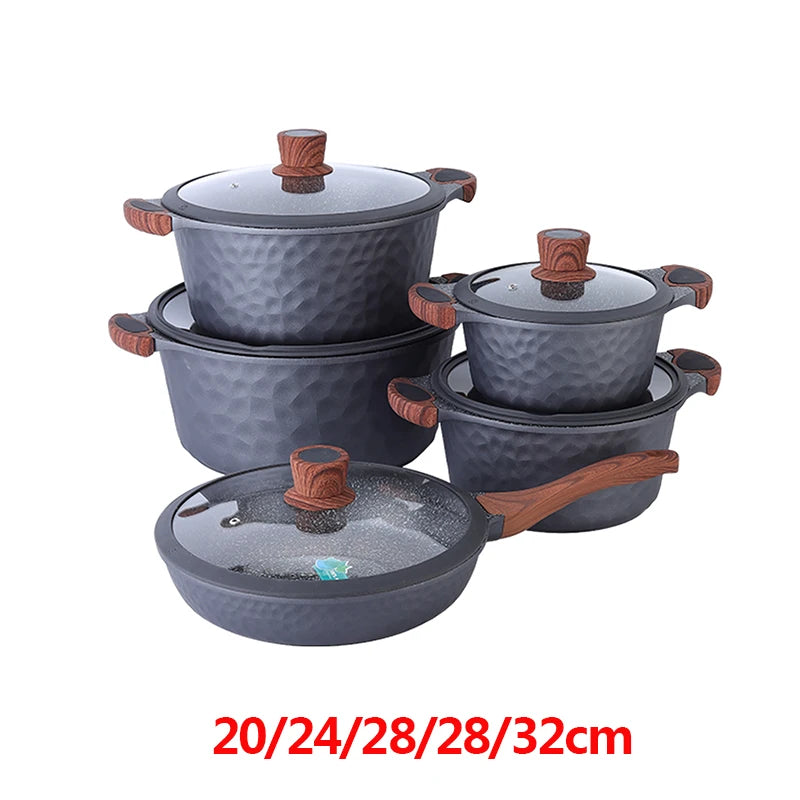 DONNOR Pentole e Padelle Set 10 Pezzi Set di Pentole Antiaderenti Set di Pentole da Cucina a Induzione Non Tossico con Padelle Stock Pot JT526