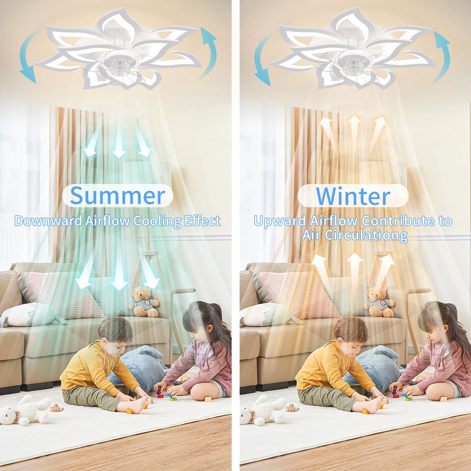 Jelena Ventilatore da soffitto intelligente con luci Telecomando 6 velocità Ventilatore moderno a LED Lampada da cucina Camera da letto Ventilatore domestico