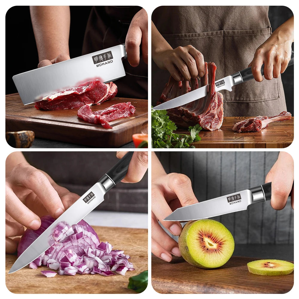 Professionelles 10-teiliges Küchenmesser-Set Chefmesser Tranchiermesser Hochkohlenstoffstahl Superscharfer Holzgriff Geschenkbox