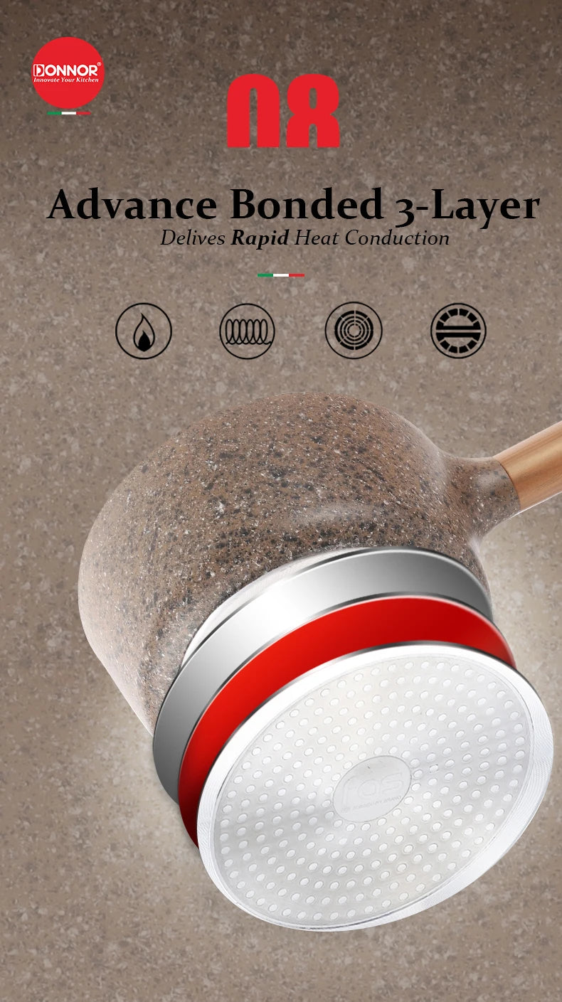 DONNOR Pentola per Latte Antiaderente in Granito da 16cm/6.3 Pollici, Senza PFOA, a Basso Contenuto di Fumo, Compatibile con Piani a Induzione e Gas, Facile da Pulire, Piccola Casseruola