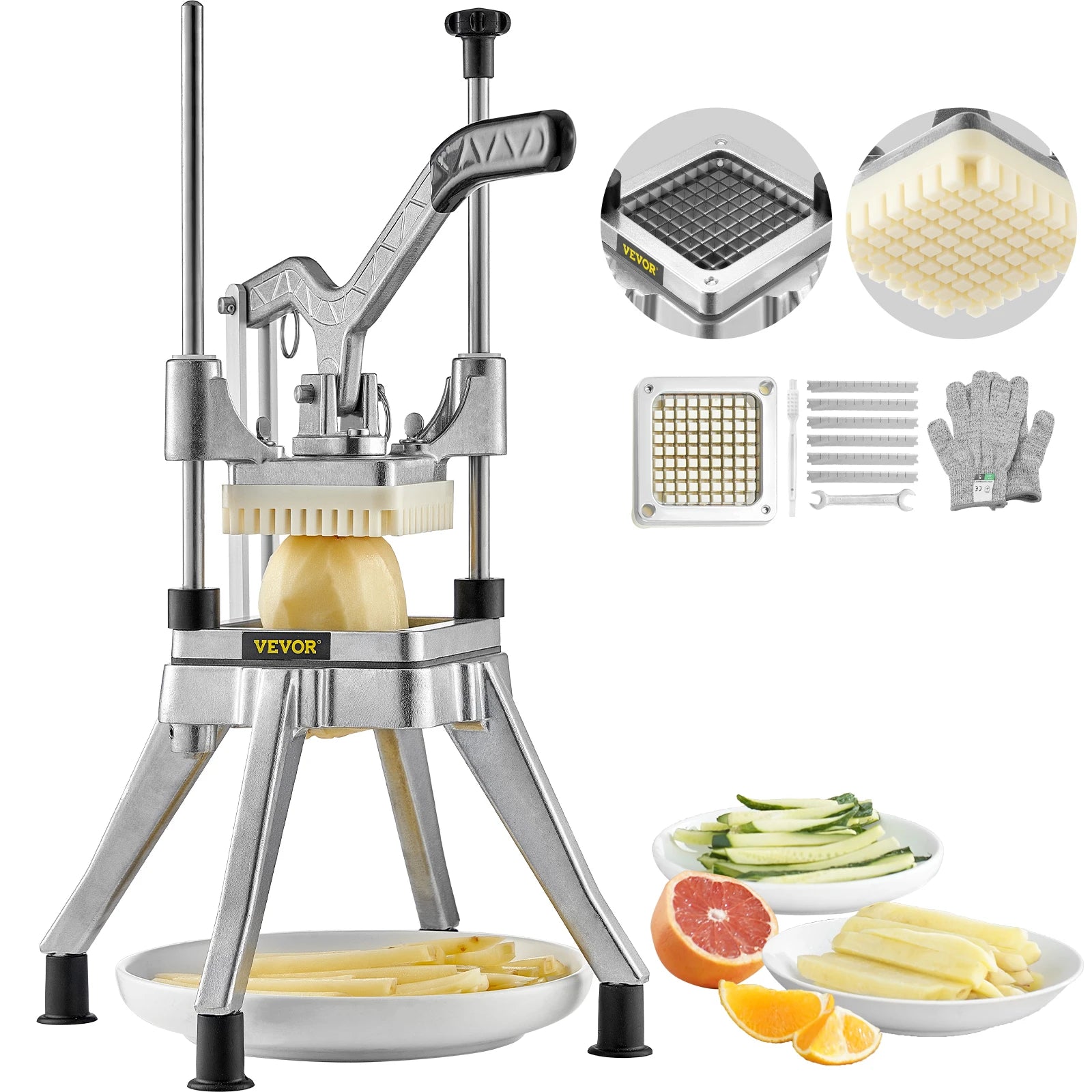 SucceBuy Professioneller Lebensmittelzerkleinerer für Obst, Gemüse, gewerblicher Kattex Pommes-Frites-Schneider, Zwiebelschneider aus Edelstahl
