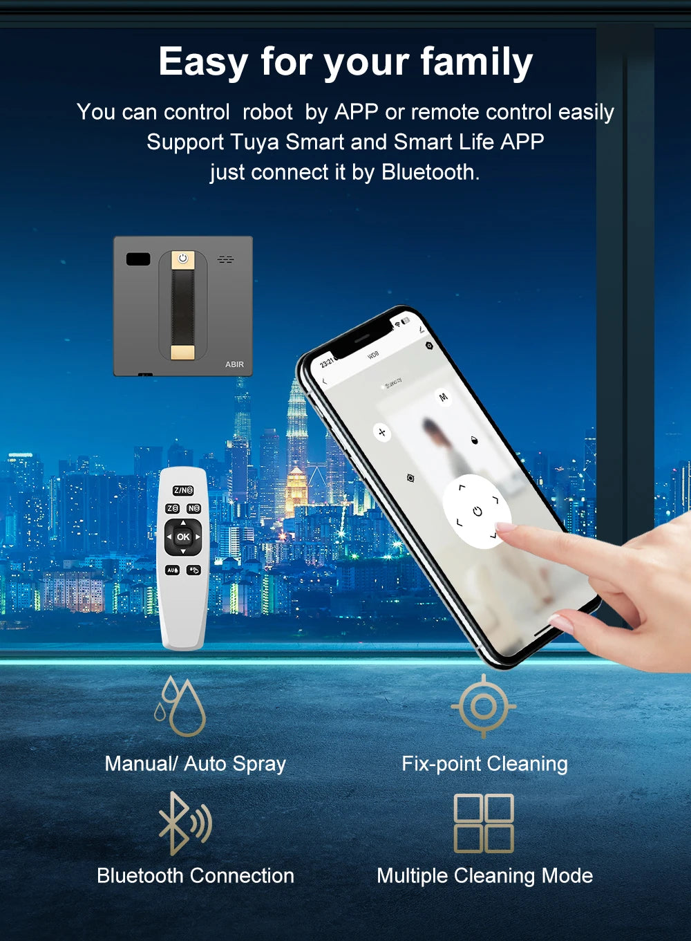 (Codice promozionale:HOT888) Robot Lavavetri ABIR WD8, Doppia Spruzzatura d'Acqua, Memoria Intelligente, Potente Aspirazione a Vuoto, Sensore Laser, Robot per la Pulizia delle Vetrate Domestiche, Controllo tramite APP.