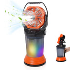 Ventilatore Nebulizzatore da Campeggio per Esterni con Lanterna, Spray Nano ABS+PP, 15000mAh, 2000ml, Torcia LED RGB Brushless, 4 Velocità, Verde/Arancione/Nero