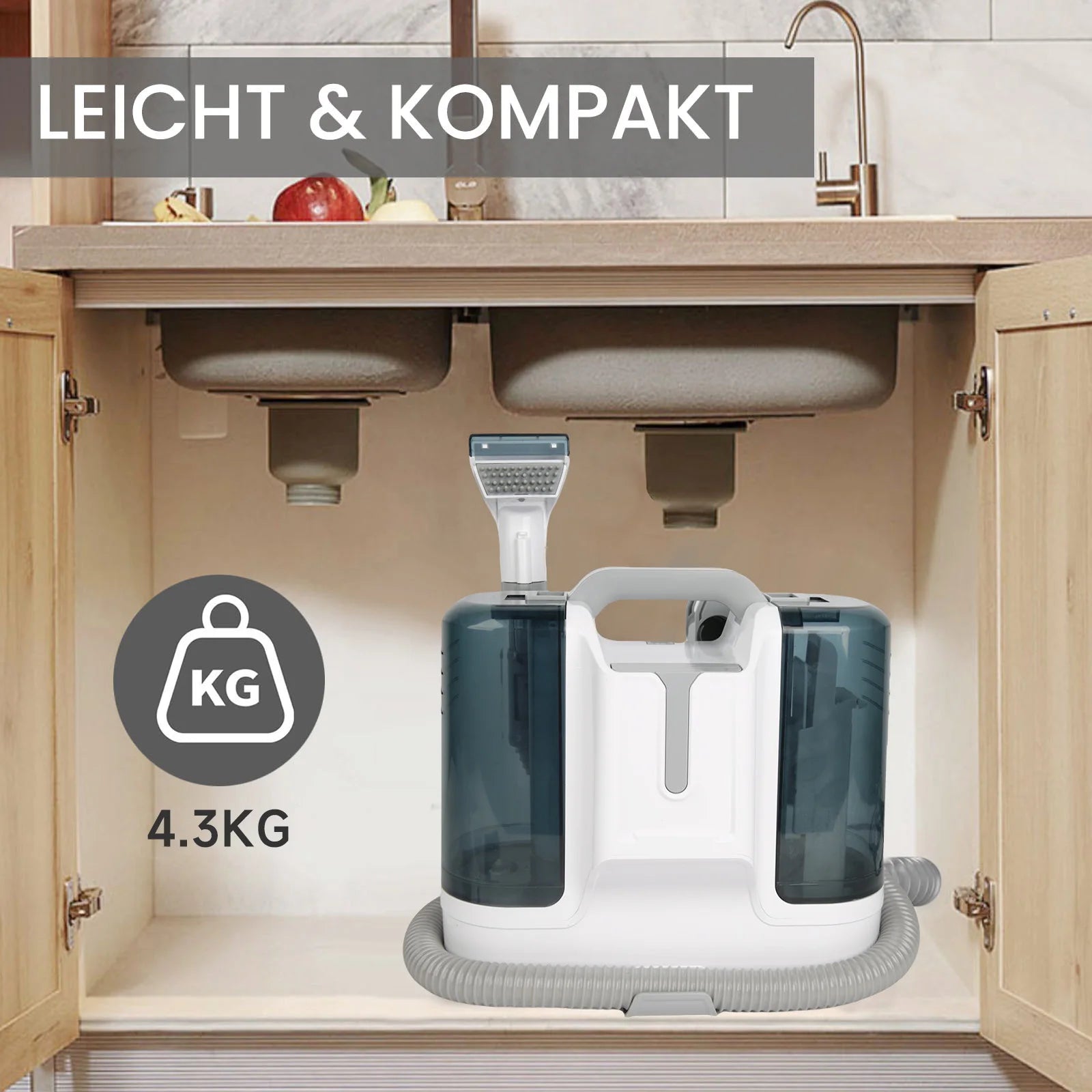 450W Tragbarer Polsterreiniger, Multifunktions-Teppich- und Sofareinigungsmaschine mit 10KPA Saugkraft, Doppeltem Wassertank, Geräuscharm ≤82dB, Nasssauger zur Entfernung von Mi