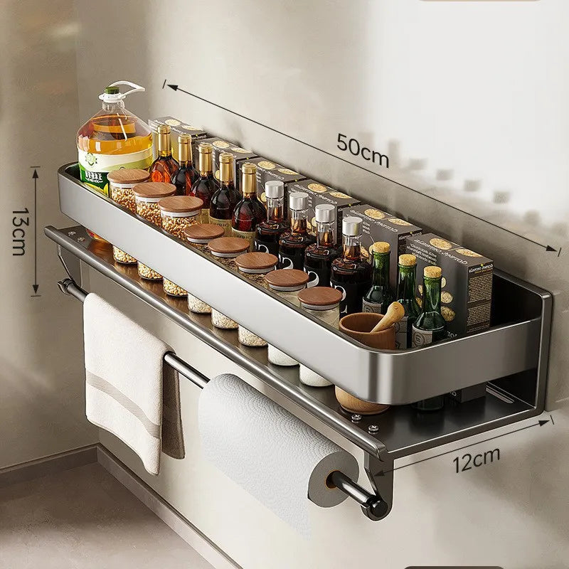 Scaffale portaoggetti da cucina di lusso leggero, porta spezie in acciaio al carbonio, senza foratura, da parete, per organizzare gli scaffali a parete di casa