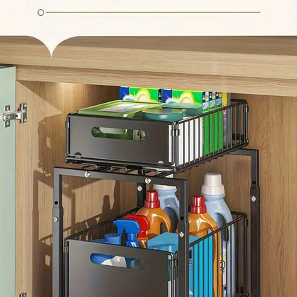 New pull-out cabinet organizer, adjustable kitchen storage, under-sink storage, spice jar storage, sliding drawer