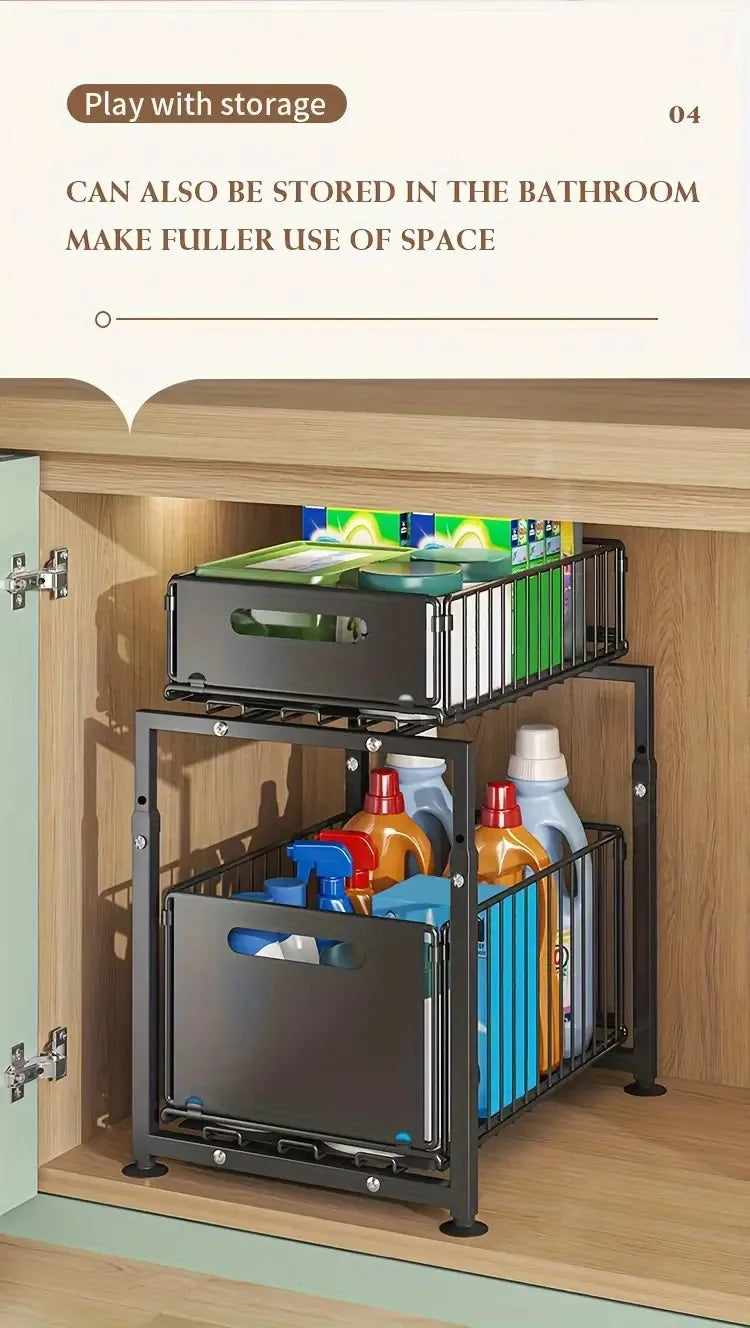 Neuer ausziehbarer Schrank-Organizer, verstellbarer Küchen-Organizer unter der Spüle, Gewürzregal-Organizer, Auszugsschublade