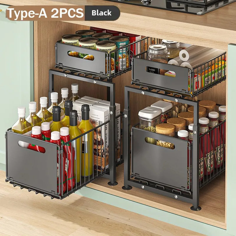 Organizzatore Estraibile a 2 Livelli per Cucina, Scaffale Scorrevole Sottolavello, Porta Spezie e Barattoli