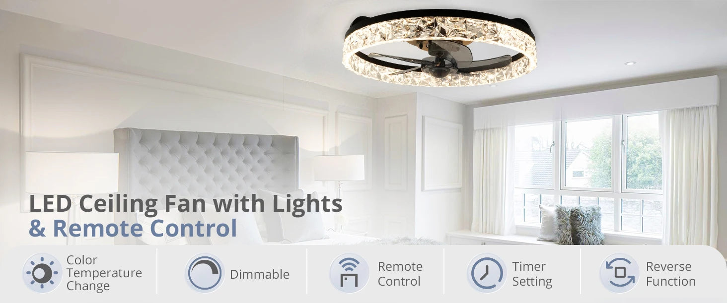 Ventilatore da Soffitto Intelligente XINGOO con Luce e Telecomando, Ventilatore Decorativo per Camera da Letto, Ventilatore a 6 Velocità con Luce LED Circolante