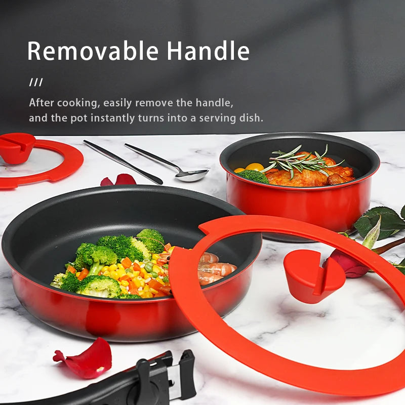 COOKER KING Set di Padelle Antiaderenti con Manico Rimovibile, Rivestimento per Alimenti, Pentola per Cottura a Induzione, Padella per Bistecche e Omelette