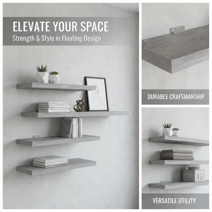 Pannelli per libreria 4 pz grigio cemento legno ingegnerizzato scaffale da parete industriale