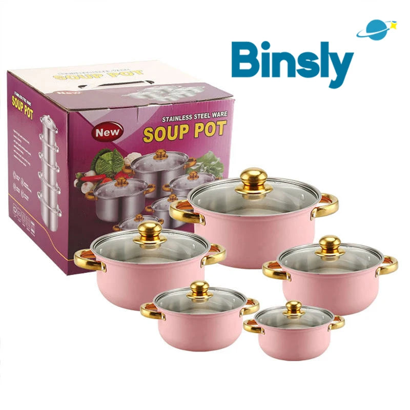Set di pentole in acciaio inossidabile da 10 pezzi Pentole a induzione Utensili da cucina antiaderenti Pentola per stufato in acciaio inossidabile con coperchio per pentola