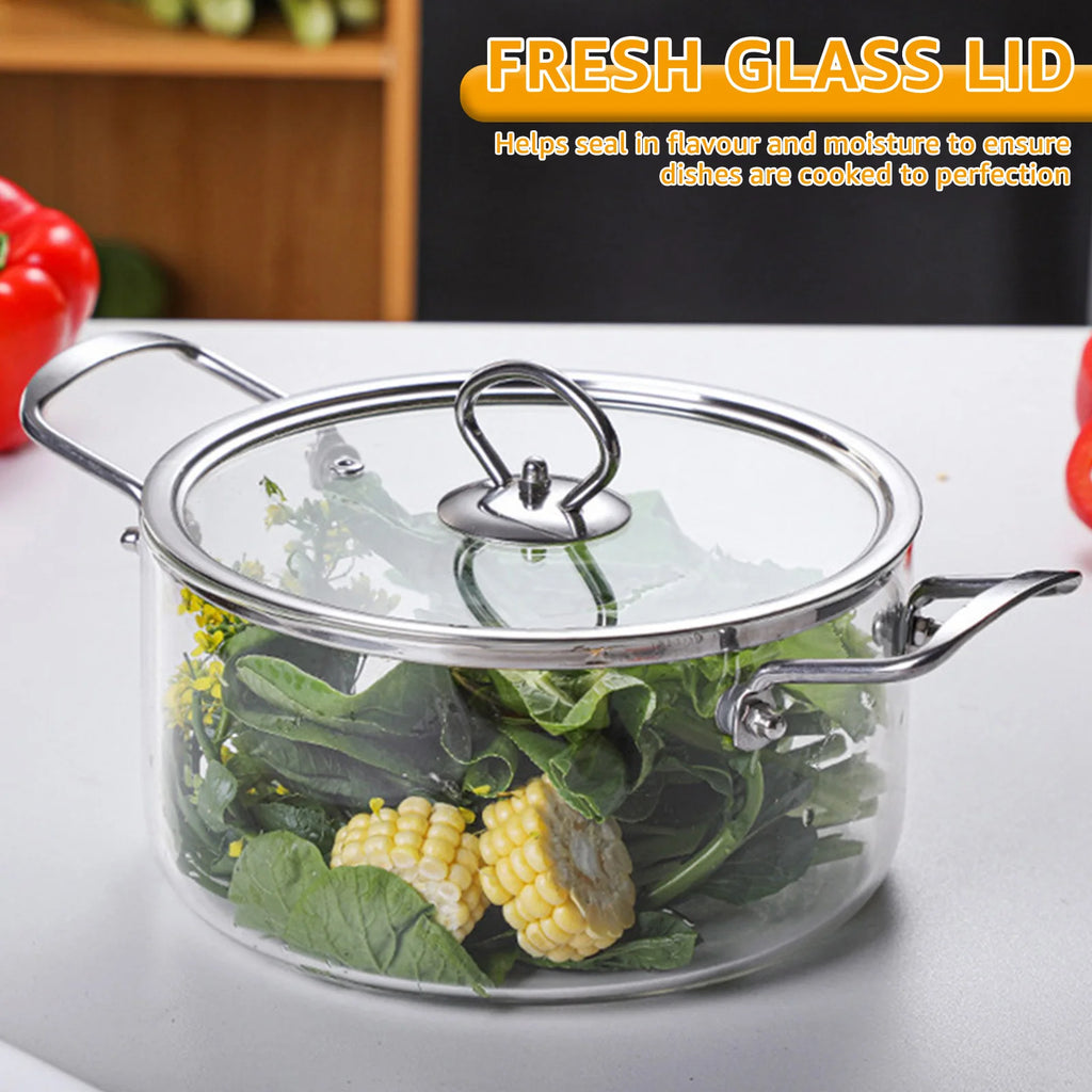 Glas-Kochtopf 2.5L/3.5L Hitzebeständiger Topf Doppelgriff-Kochgeschirr mit Topfdeckel Borosilikatglas-Kochgeschirr Küchenutensilien