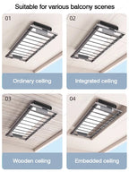 Home Balcone Elettrico Telecomando Sollevamento Stendibiancheria Lega di alluminio Illuminazione Asciugatura Stendibiancheria pieghevole