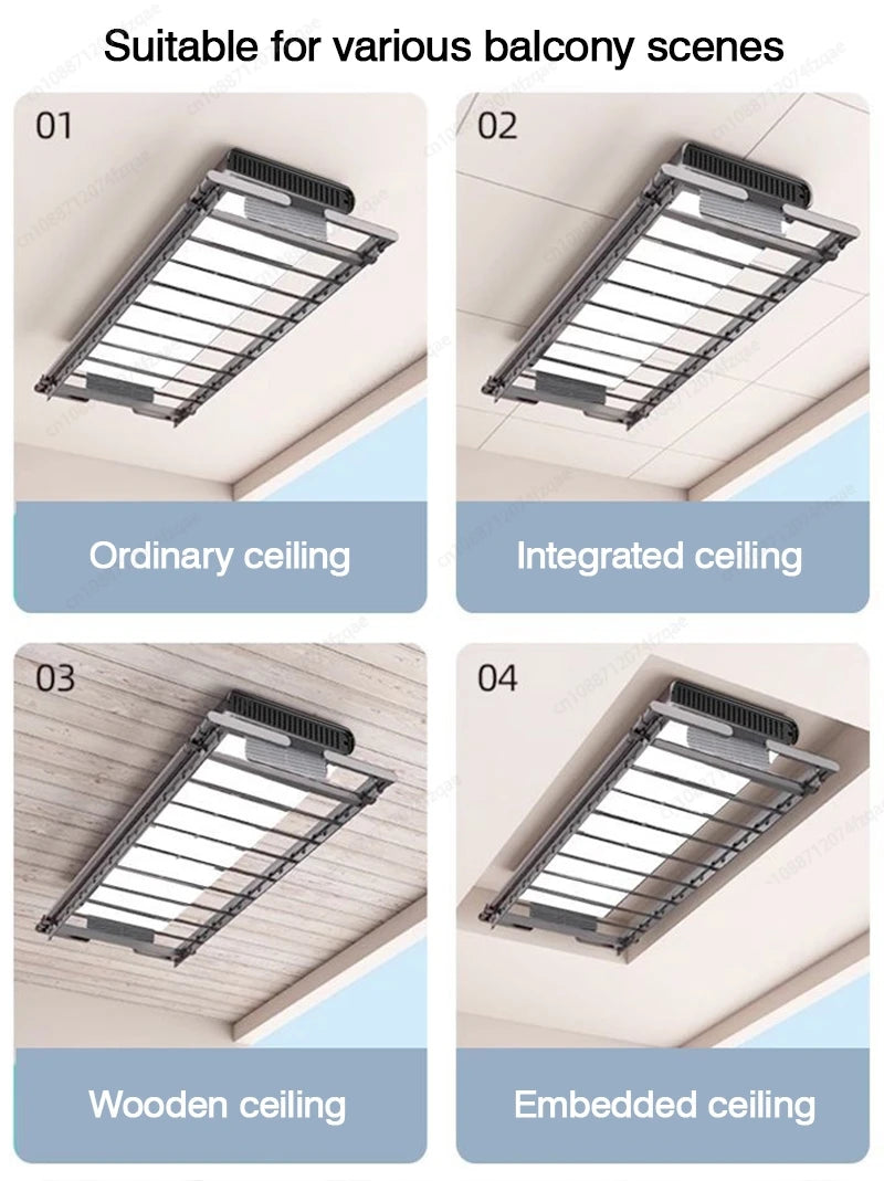 Home Balcone Elettrico Telecomando Sollevamento Stendibiancheria Lega di alluminio Illuminazione Asciugatura Stendibiancheria pieghevole