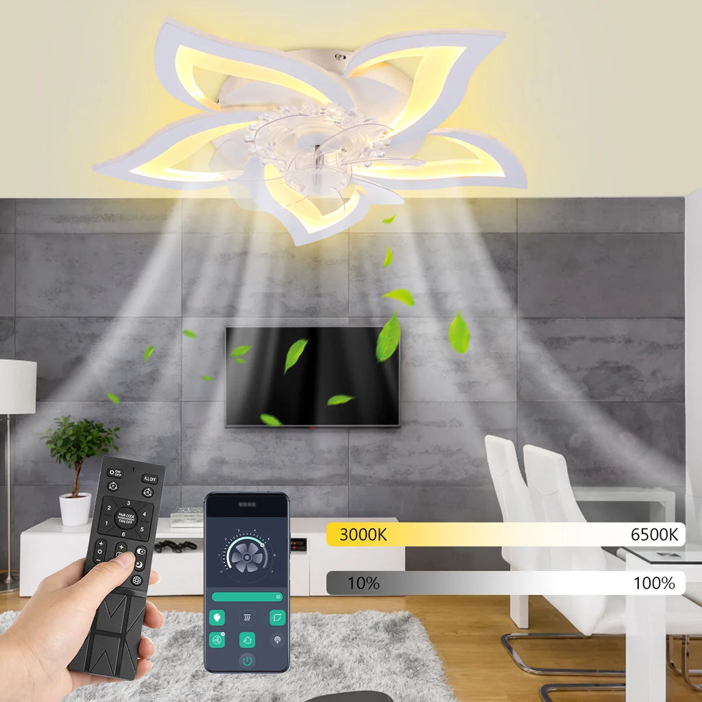 Ventilatore da soffitto da 60 W con illuminazione, design a 5 luci, ventilatore da soffitto silenzioso con illuminazione, dimmerabile, telecomando con velocità del vento regolabile