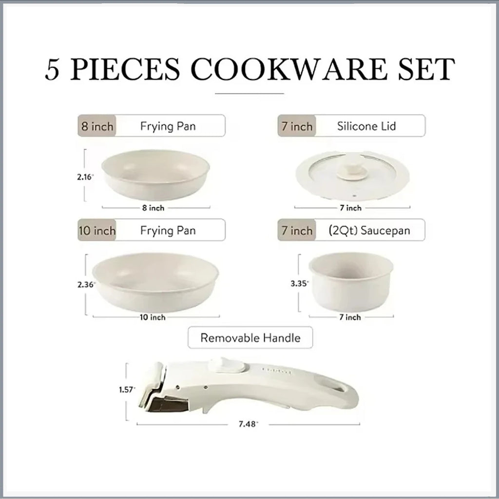 DONNOR 5-teiliges/17-teiliges Antihaft-Pfannenset, ungiftige Pfanne mit abnehmbarem Griff, Aluminium-Druckguss-Milchkasserollen-Set