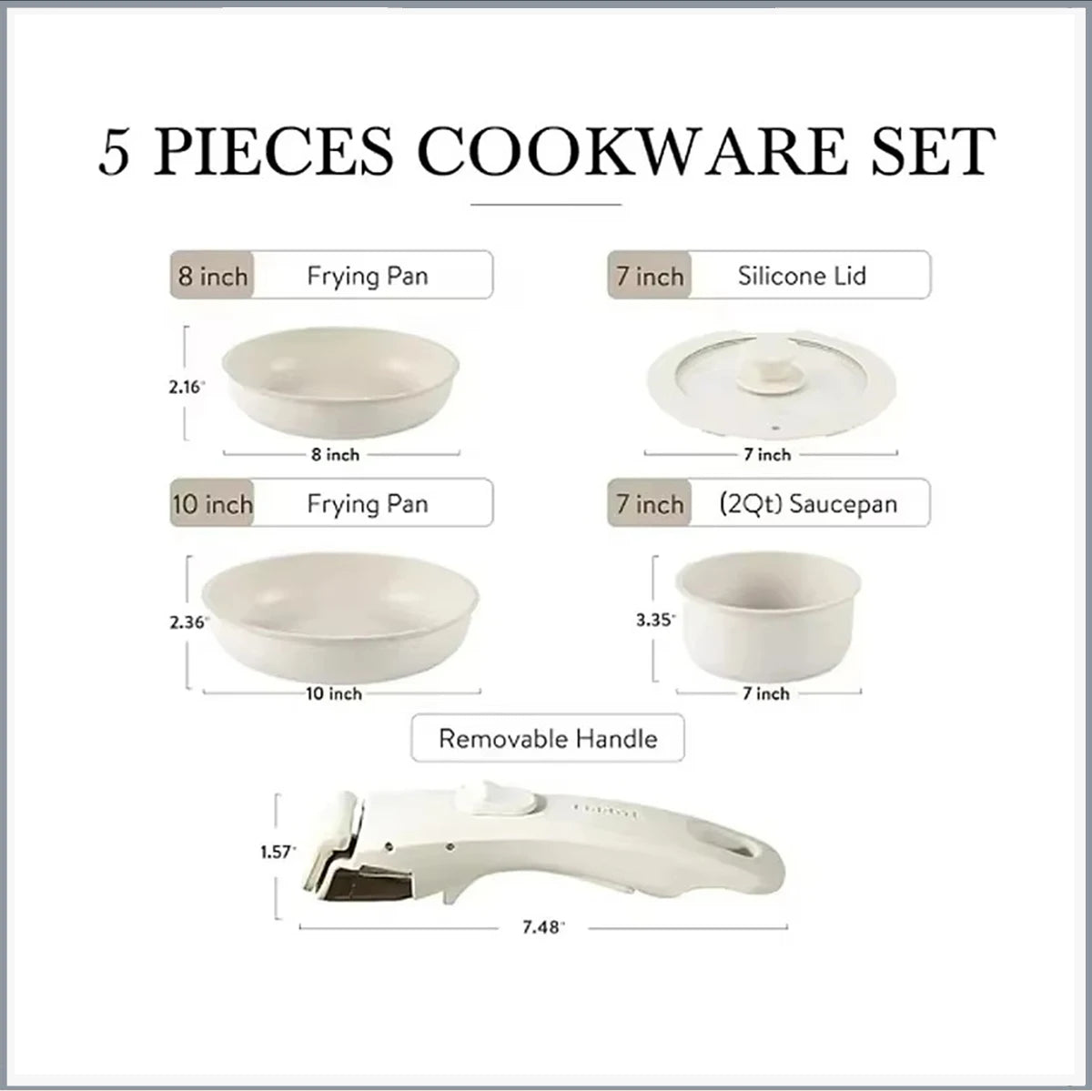 DONNOR 5-teiliges/17-teiliges Antihaft-Pfannenset, ungiftige Pfanne mit abnehmbarem Griff, Aluminium-Druckguss-Milchkasserollen-Set