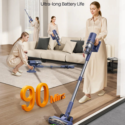 Laresar V11 650W 75000PA - Aspirapolvere senza fili ultra resistente, 90 minuti di autonomia, batteria rimovibile e display intelligente