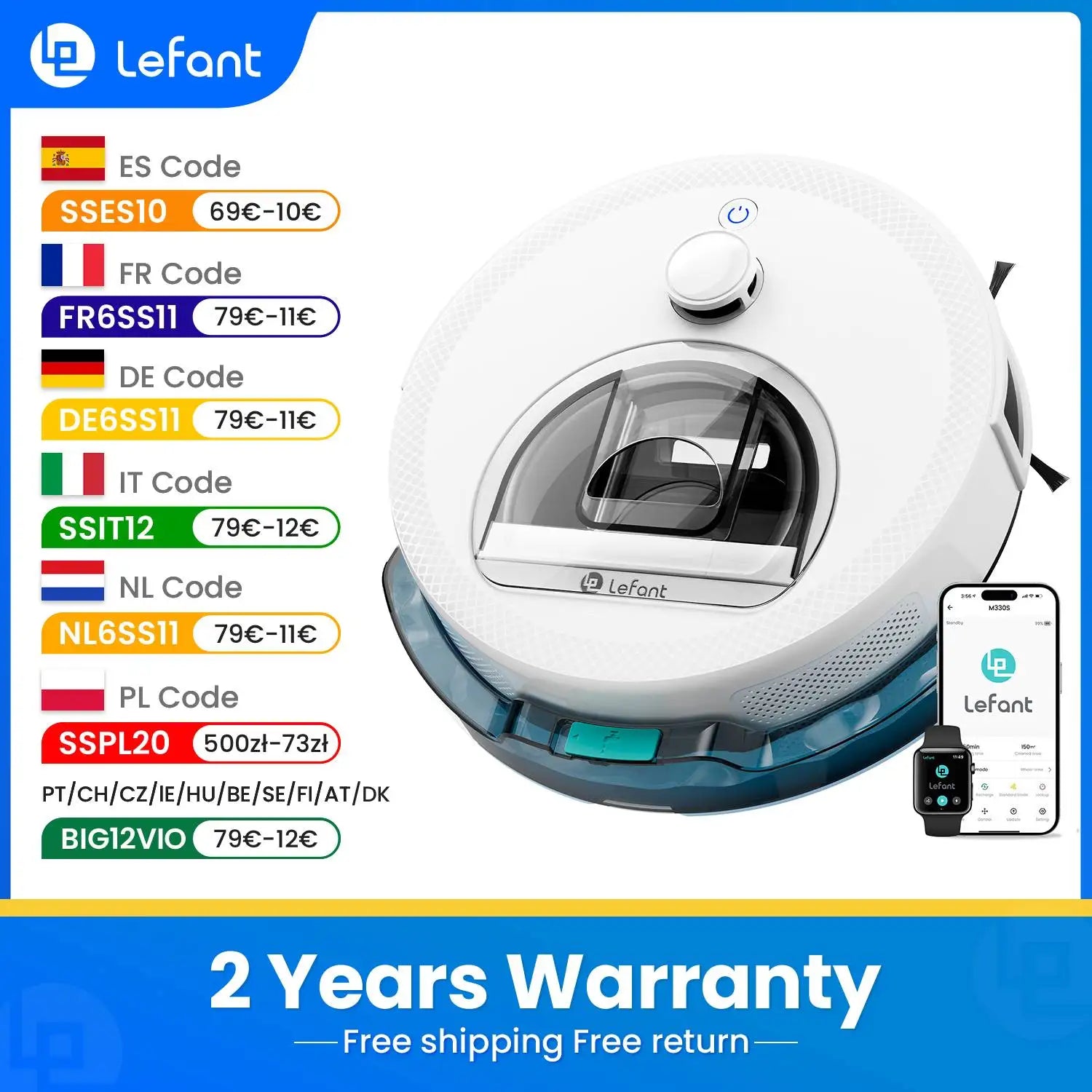 LEFANT M330 Pro M330S Saugroboter mit Mapping, dToF-Navigation, PSD-Hindernisvermeidungssystem, 5000Pa Saugkraft, Alexa/APP/WiFi