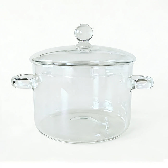 Pentola da cucina in vetro borosilicato resistente al calore con coperchio - Adatta per piani cottura a gas e ceramici - Ideale per stufati, zuppe e verdure