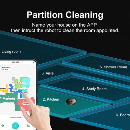 ABIR K30 Robot Vacuum Cleaner, Auto-Emptying Station, Lidar Laser, 6500PA Suction, Multi-Floor Mapping, Wet and Dry Appliance for Smart Home
