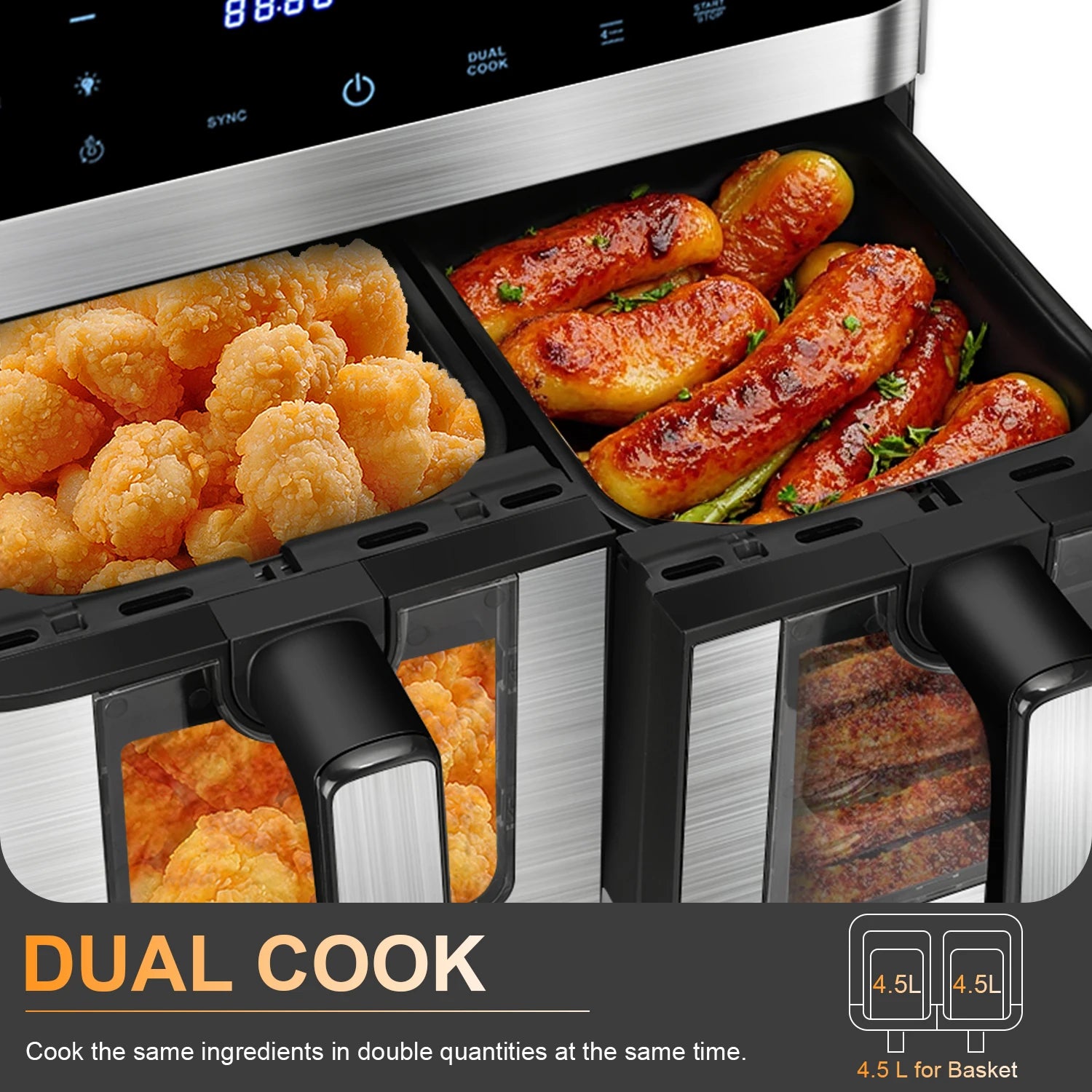 Forno friggitrice ad aria a doppio cestello da 9 litri con finestre Easy View - Oyajia