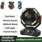 Ventilatore da campeggio con batteria da 20000 mAh con lanterna a 4 LED Ventilatore da tavolo a 8 velocità Ventilatore da esterno portatile per tenda da campeggio all'aperto e pesca