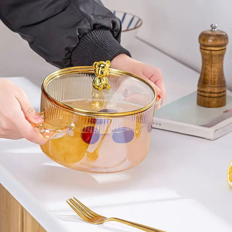 1500 ml transparenter Glastopf mit Doppelgriffen, Suppentopf mit Deckel, hitzebeständiges Kochgeschirr