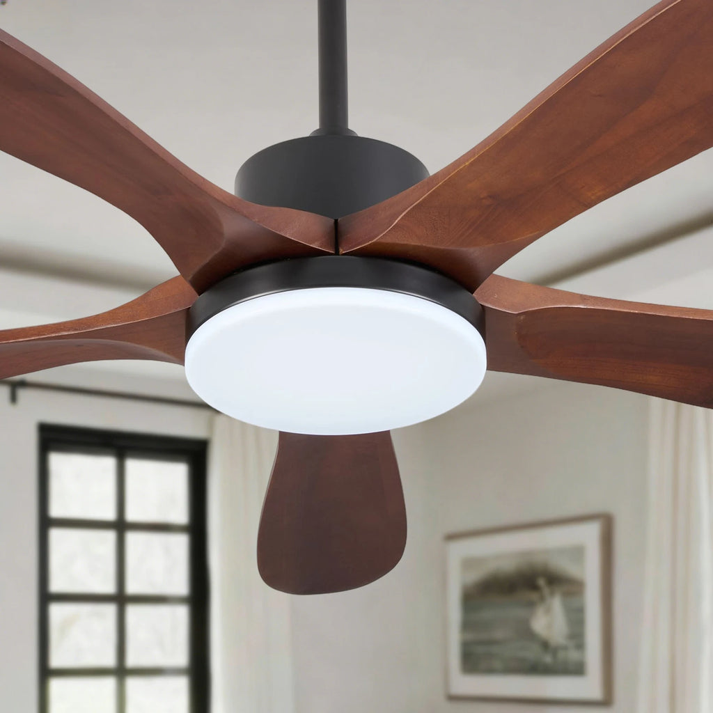 Ventilatore da soffitto da 132 cm con luce, reversibile, 6 velocità, LED da 30 W, telecomando, nero/marrone