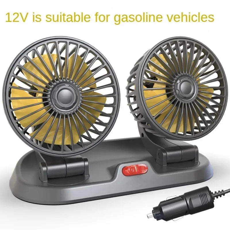 Ventilatore per auto EAFC 5V 12V a doppia testa con raffreddamento ad aria a 360° °   Mini ventilatore portatile USB regolabile per auto, accessori per auto a basso rumore