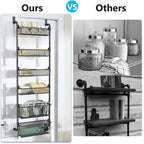 6-stöckiger Hänge-Tür-Organizer, Anti-Kipp-Design, 6 große Körbe, kein Bohren erforderlich, Metallregal für Schlafzimmer, Bad, Küche
