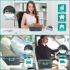 Elektrischer Speisenwärmer, 80W, schnelles Aufheizen, tragbarer 1,8L Lebensmittelbehälter für Auto 12V und Zuhause 220V, auslaufsicherer Edelstahl-Speisenwärmer mit Kühltasche und Besteck