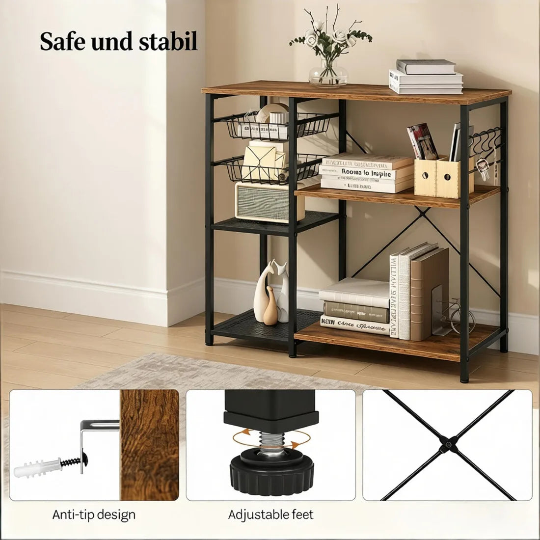 Scaffale robusto, scaffale da cucina, tavolino da caffè, scaffale per cottura, supporto aperto per microonde, scaffale espositivo – Contenitore multiuso per casa e dispensa