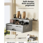 Porta Utensili da Cucina Multifunzionale con Porta Bacchette Integrato, Organizzatore da Parete Senza Foratura per Coltelli e Utensili