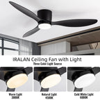 Ventilatore da Soffitto IRALAN con Luce, Motore DC Silenzioso a Risparmio Energetico, 3 Colori Variabili, 6 Velocità Regolabili, per Camera da Letto e Soggiorno