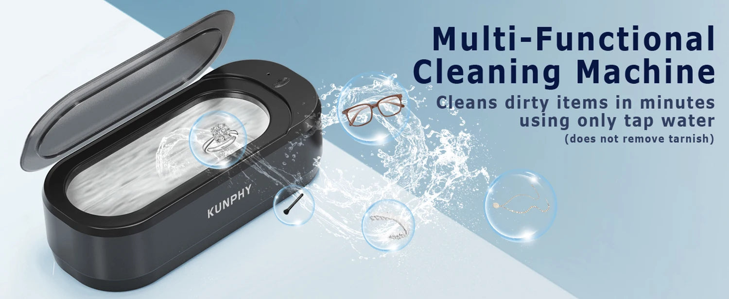 KUNPHY Ultraschallreiniger 350ml 46KHz Professioneller Ultraschallreiniger mit One-Touch-Bedienung Ultraschallreiniger für Ringe Brillen