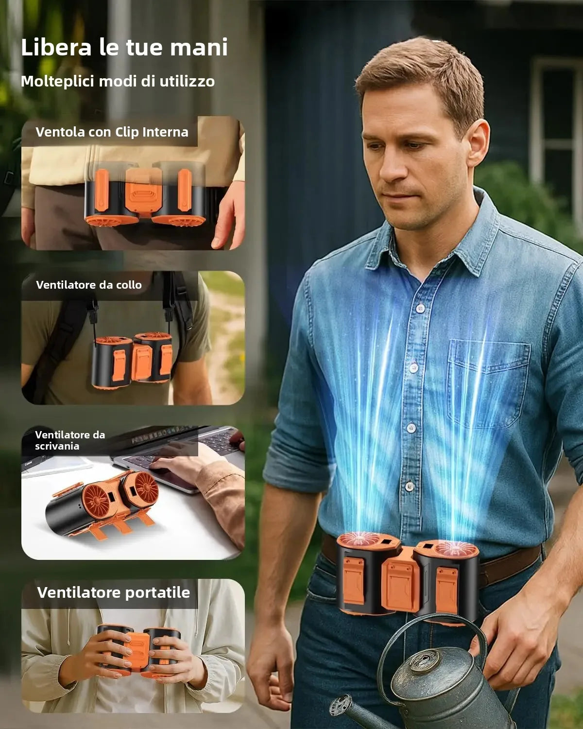 Ventilatore Portatile da Indossare in Vita con Sistema a Doppia Ventola Ricaricabile USB-C |   Ventilatori ricaricabili, ventilatori portatili