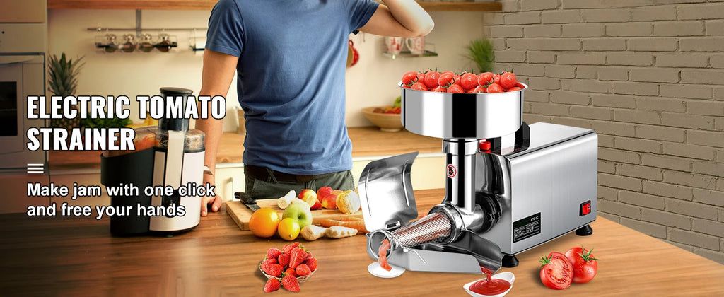 SucceBuy Elektrischer Passierer für Tomaten, 370W, professioneller Tomaten-Entsafter aus Edelstahl, 90-160 kg/h