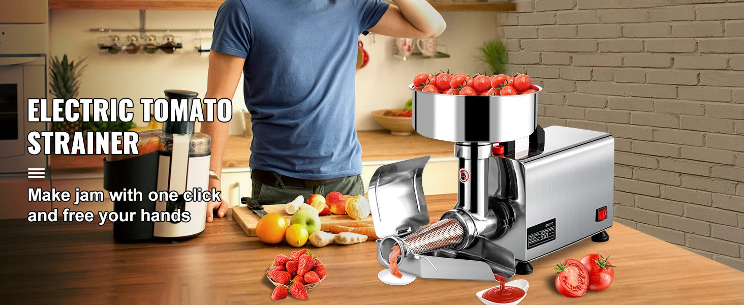 SucceBuy Elektrischer Passierer für Tomaten, 370W, professioneller Tomaten-Entsafter aus Edelstahl, 90-160 kg/h