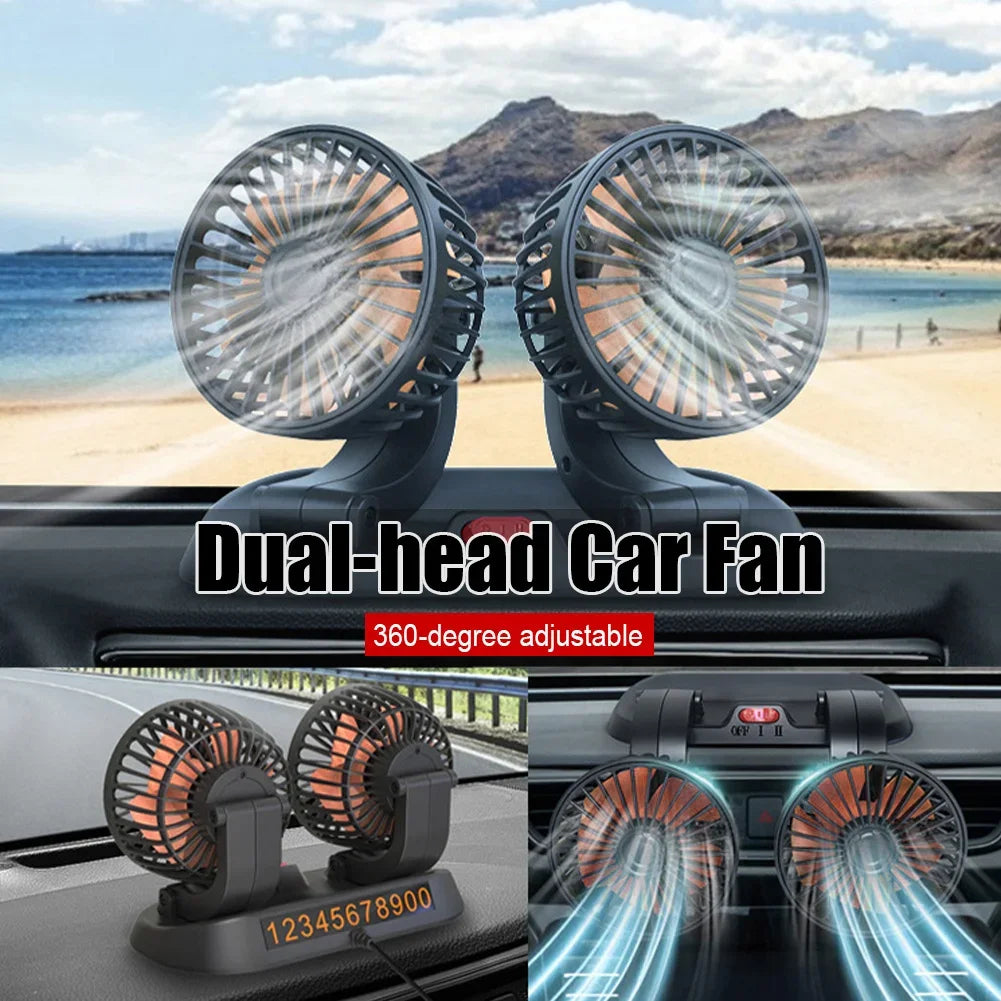 Ventola di Raffreddamento Elettrica per Auto 5V 12V 360° °   Ventilatore USB Multifunzione a Doppia Testa Regolabile, 2 Velocità, per Auto, Casa e Campeggio