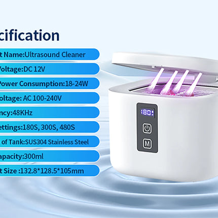 KUNPHY Detergente per fermi a ultrasuoni dentali con luce UV, timer digitale, per dentiere, paradenti, allineatori, protezione notturna, 300 ml