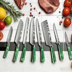 Set mit 8 scharfen und langlebigen ZENG Edelstahlmessern, mit grünem Harzgriff, tragbarer Nylontasche, Küchenutensilien für Zuhause und als Geschenk