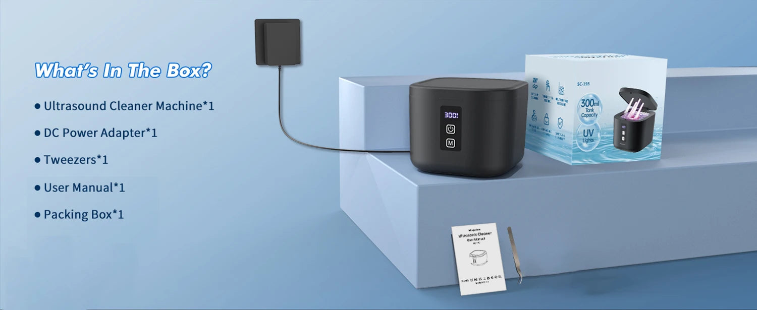 KUNPHY Ultraschallreiniger Schmuckreinigungsset UV-Licht-Sterilisations-Sonic 48kHz für Uhren, Kontaktlinsen, Brillen, Zahnersatz, Zähne