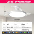 Ventilatore da Soffitto Invisibile con Luce, Pale Retrattili, Grande Ventilatore Elettrico per Raffreddamento e Ventilazione, Telecomando, Illuminazione Dimmerabile