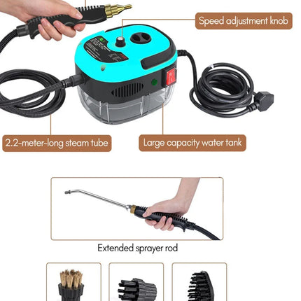 2500W Pulitore a Vapore con Sterilizzazione ad Alta Temperatura, Portatile, per Auto, Casa, Cucina, Condizionatore d'Aria