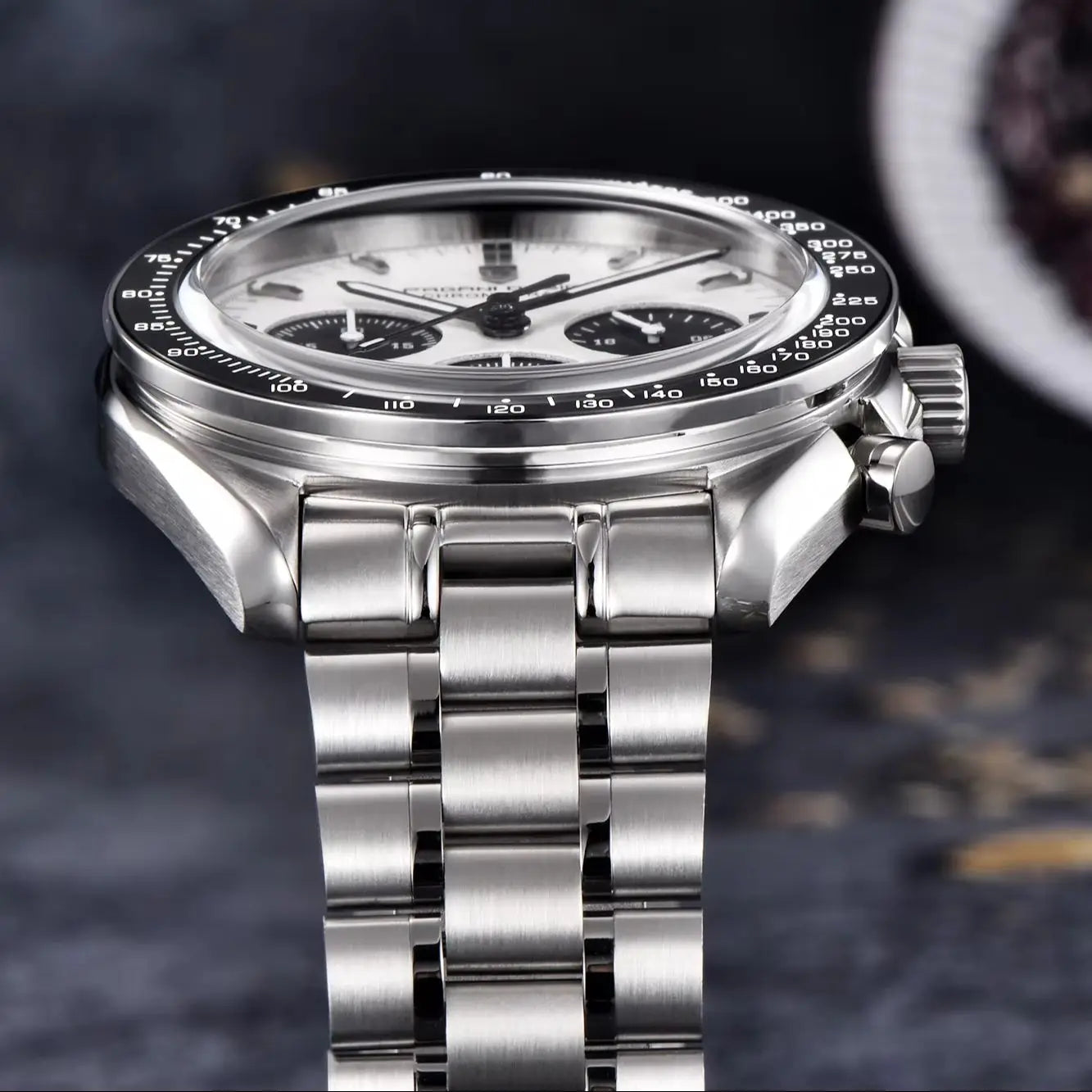 PAGANI DESIGN Herren-Armbanduhr mit Meteoritenzifferblatt, luxuriöse Quarzuhr, Sport-Chronograph, wasserdicht, mit AR-Saphirglas.